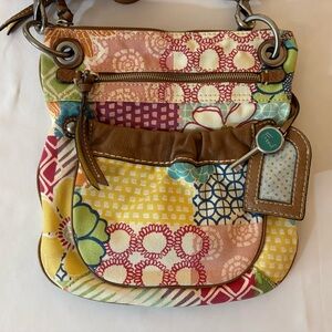 Fossil Colorful Patchwork Shoulder/Crossbody Bag with Fossil key and luggage tag